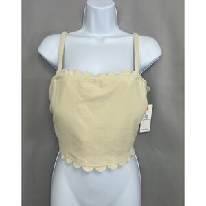 Charmo brand scalloped ribbed crop top in a light yellow color Sz Large New